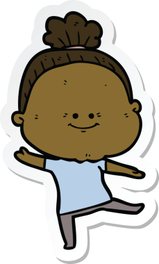 Bir insan tarafından çizilmiş mutlu yaşlı bir kadının çıkartması.