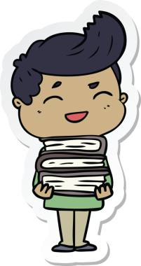 Bir insan tarafından çizilmiş kitapları tutan bir çizgi film adamının çıkartması.