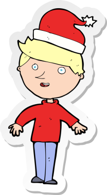 Bir insan tarafından çizilmiş Noel Baba şapkalı bir çocuğun çıkartması.