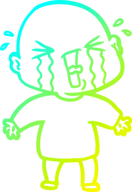 Bir insan tarafından çizilmiş, ağlayan kel bir adamın çizdiği soğuk çizgi.