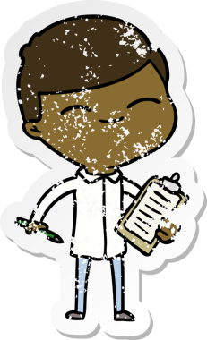 Bir insan tarafından çizilmiş bir pano ile gülümseyen bir karikatür çıkartması.