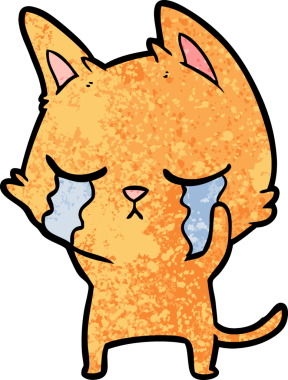 Bir insan tarafından çizilmiş ağlayan çizgi film kedisi.