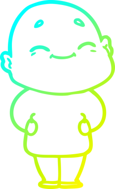 Bir insan tarafından çizilmiş, mutlu, kel bir adamın çizdiği soğuk çizgi.