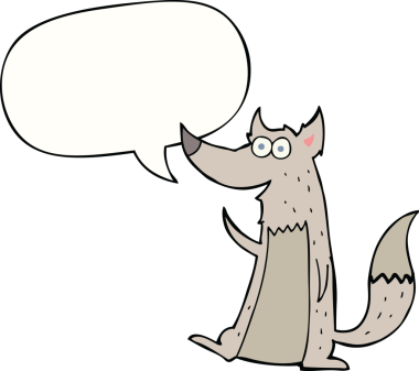 Bir insan tarafından çizilmiş konuşma balonlu bir kurt.