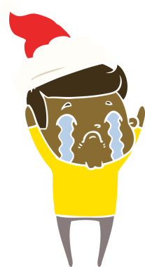 Bir insanın çizdiği Noel Baba şapkasıyla ağlayan bir adamın el resmi.