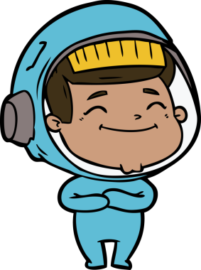 Bir insan tarafından çizilmiş mutlu astronot çizgi filmi.