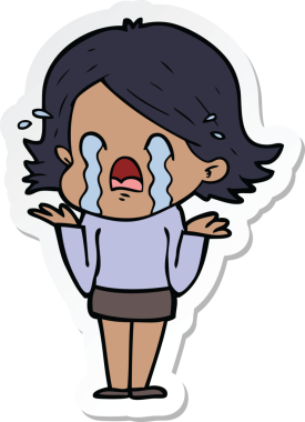 Bir insan tarafından çizilmiş, ağlayan bir karikatür kadının çıkartması.