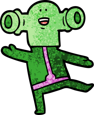 Bir insan tarafından çizilmiş dostane bir uzaylı çizgi filmi.