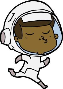 Bir insan tarafından çizilmiş kendine güvenen bir astronot çizgi filmi.