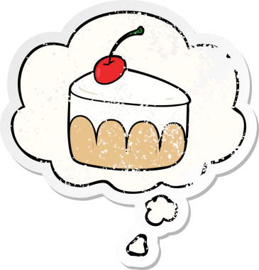 Düşünce baloncuklu karikatür tatlısı insan tarafından çizilmiş yıpranmış bir çıkartma gibi.