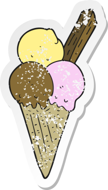 Bir insan tarafından çizilmiş bir dondurma külahının gerilimli retro yapıştırması.