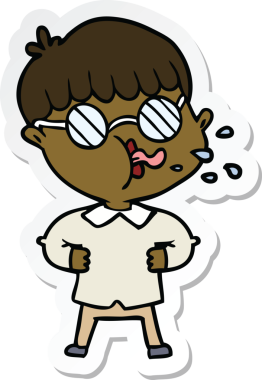 Bir insan tarafından çizilmiş gözlüklü bir çizgi film çocuğunun çıkartması.