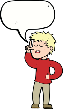 Bir insan tarafından çizilmiş konuşma baloncuğu fikri olan bir çizgi film adamı.