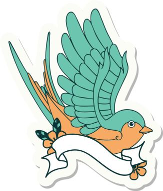 Bir insan tarafından çizilmiş bir kırlangıç sancağına sahip dövme stili.