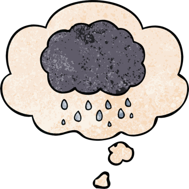 Bir insan tarafından çizilmiş grunge desenli düşünce baloncuklarıyla yağmur yağıyor.
