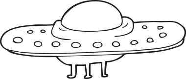 Bir insan tarafından çizilmiş siyah beyaz bir uçan daire.