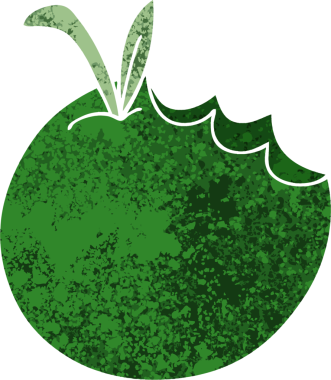 Bir insan tarafından çizilmiş retro illüstrasyon tarzı tuhaf çizgi film elması