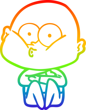 Gökkuşağı gradyan çizgi çizimi bir insan tarafından çizilmiş kel bir adamın çizimi