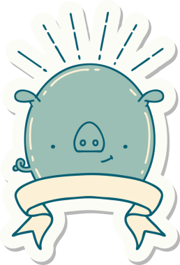 Bir insan tarafından çizilmiş dövme stili bir domuzun çıkartması.