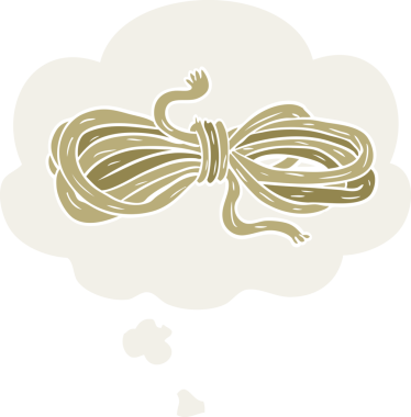 Düşünce baloncuklu çizgi film halatı bir insan tarafından çizilmiş.