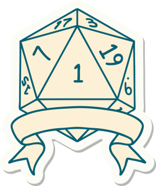 Bir insan tarafından çizilmiş doğal bir d20 zar etiketi.