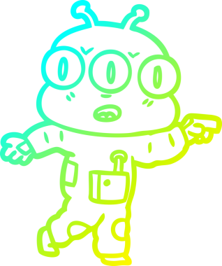 Bir insan tarafından çizilmiş üç gözlü uzaylının çizdiği soğuk çizgi.