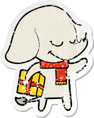 Bir insan tarafından çizilmiş karikatür yılbaşı filinin sıkıntılı çıkartması.