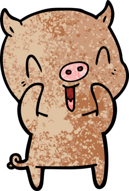 Bir insan tarafından çizilmiş mutlu çizgi film domuzu.