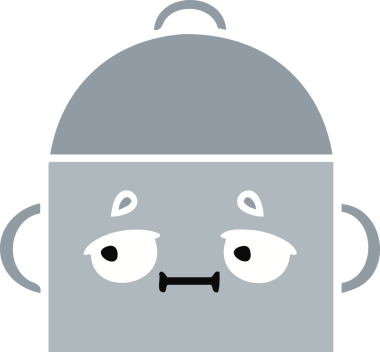 Bir insan tarafından çizilmiş yemek tenceresinin düz renkli retro karikatürü