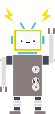 Bir insan tarafından çizilmiş düz renkli bir robot karikatürü