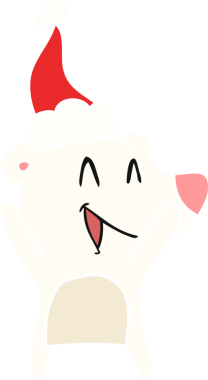 Gülen kutup ayısı eli bir insan tarafından çizilmiş Noel Baba şapkasının düz renk çizimi