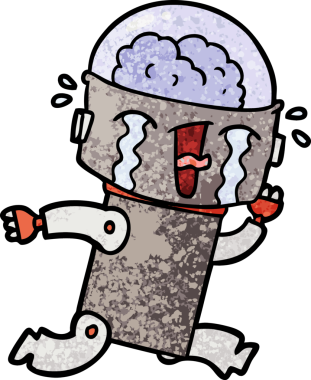 Bir insan tarafından çizilmiş ağlayan robot çizgi film.