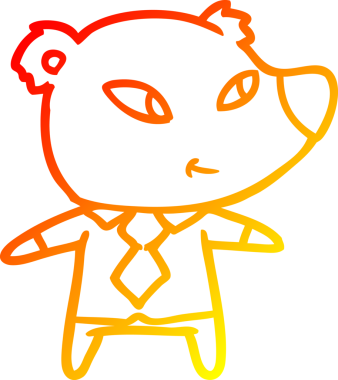 Bir insan tarafından çizilmiş ofis kıyafetleri içinde sevimli bir ayının sıcak çizgi çizimi.