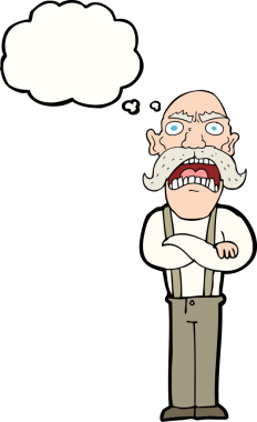 Karikatür bir insan tarafından çizilen düşünce baloncuğuyla yaşlı adamı şok etti.