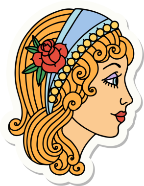 Bir insan tarafından çizilmiş çingene kafasının geleneksel stiliyle dövme çıkartması.