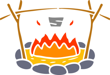 Bir insan tarafından çizilmiş bir kamp alanının el çizimi karikatürü.