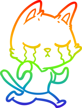 Gökkuşağı gradyan çizgisi bir insan tarafından çekilen ağlayan çizgi film kedisinin çizimi