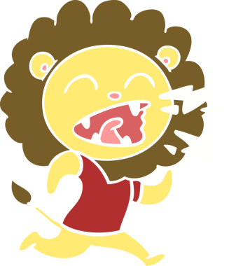 Düz renkli karikatür kükreyen aslan bir insan tarafından çizilmiş.