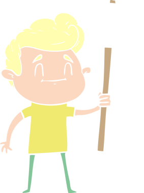 Bir insan tarafından çizilmiş mutlu düz renkli çizgi film adamı.