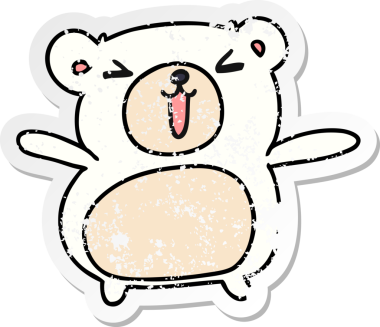 Kederli çıkartma çizimi: kawaii sevimli oyuncak ayı bir insan tarafından çizilmiş.