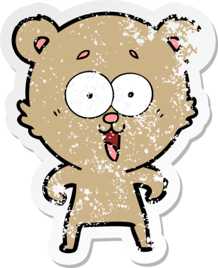 Bir insan tarafından çizilmiş gülen oyuncak ayının sıkıntılı çıkartması.