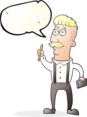 Bir insan tarafından çizilmiş not defteri olan serbest konuşma balonu karikatürü çizen adam.