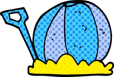 Bir insan tarafından çizilmiş karalama plaj topu ve küreği.