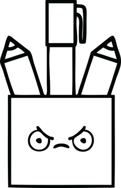 Bir insan tarafından çizilmiş kalem kabının çizgi çizimi