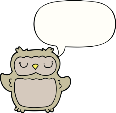 bir insan tarafından çizilmiş konuşma baloncuklu bir baykuş.