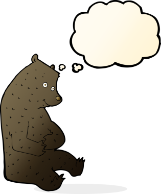 Bir insan tarafından çizilmiş düşünce baloncuklu mutlu siyah ayı.