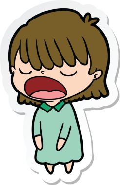 Bir insan tarafından çizilmiş yüksek sesle konuşan bir karikatür kadının çıkartması.