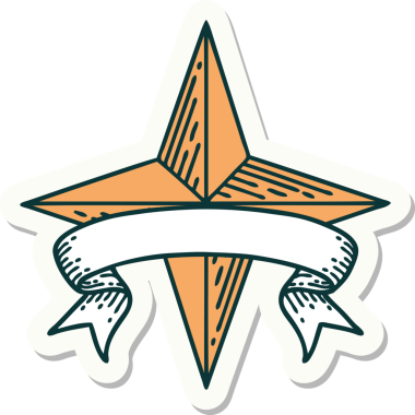 Bir insan tarafından çizilmiş bir yıldızın pankartına sahip dövme stili.