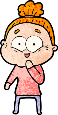 Bir insan tarafından çizilmiş mutlu yaşlı kadın çizgi filmi.