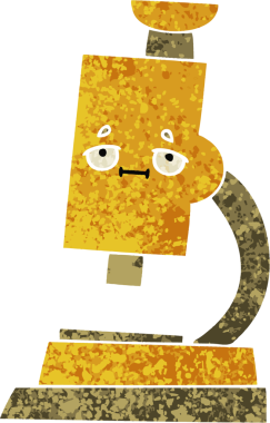 Bir insan tarafından çizilmiş mikroskobun retro illüstrasyon tarzı karikatürü